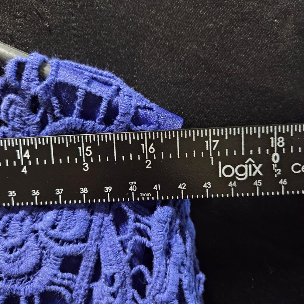 Jennie & Marlis Blue Floral Crochet Lace Top Boho Coastal Poetcore Laced Up Sz L - Picture 3 of 9